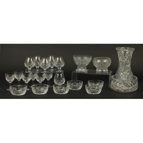 669 - Cut crystal and glassware including  a large vase, fruit bowl and two sets of six glasses, the large... 