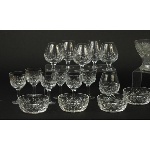 669 - Cut crystal and glassware including  a large vase, fruit bowl and two sets of six glasses, the large... 