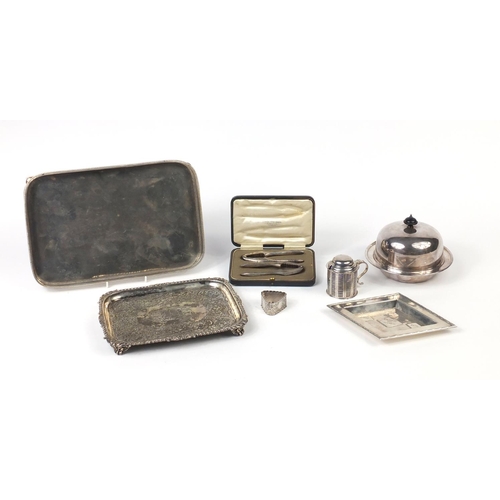 626 - Silver plate including a Canadian dish by Maurice Carmichael, a muffin dish and two rectangular tray... 