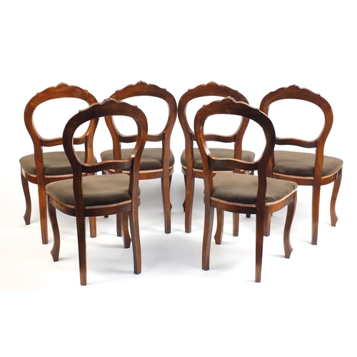 9 - Set of six spoon back dining chairs with stuff over seats, 98cm high