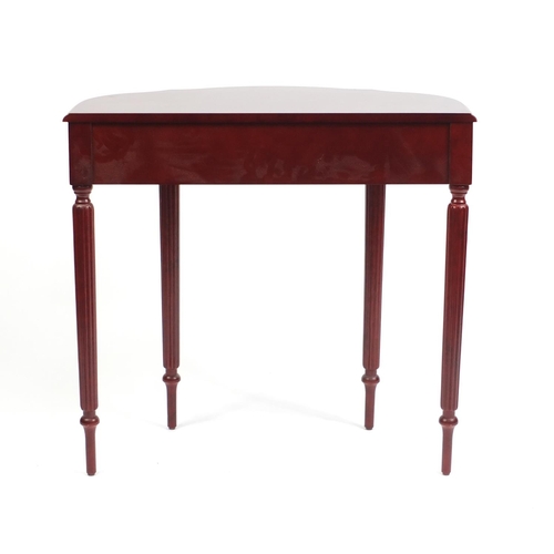 91 - Mahogany effect hall table with serpentine front and frieze drawer, 76cm h x 80cm W x 40cm D