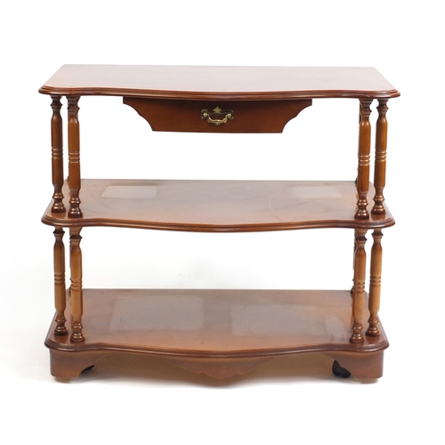 48 - Three tier hall stand with serpentine front and frieze drawer, 70cm H x 81cm W x 46cm D