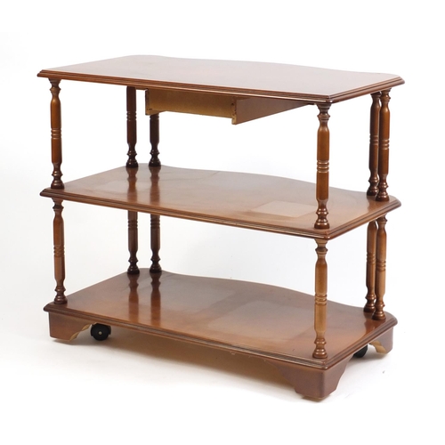 48 - Three tier hall stand with serpentine front and frieze drawer, 70cm H x 81cm W x 46cm D