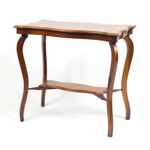 13 - Walnut side table with serpentine outline and under tier, 76cm H x 81cm W x 45cm D