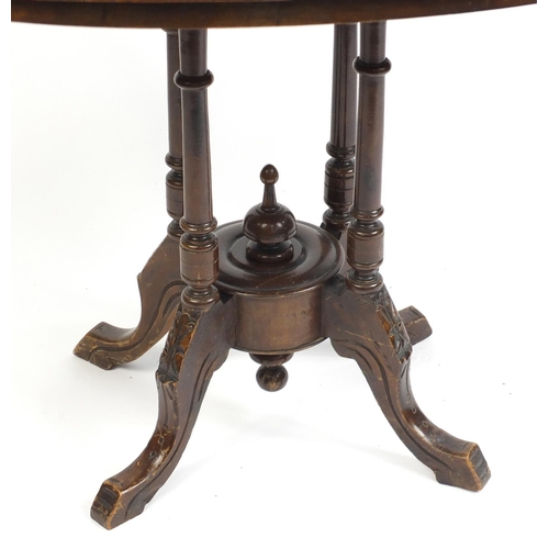 4 - Victorian inlaid walnut occasional table with four column support, 68cm H x 90cm W x 53cm D