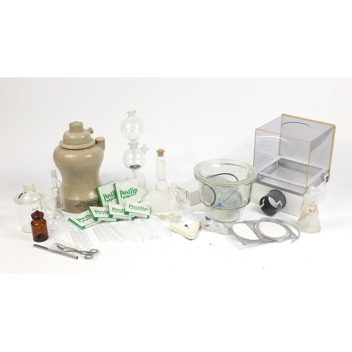 702 - Selection of glass chemistry apparatus and a stoneware Microid gas generator