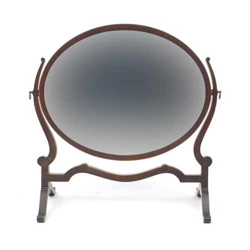43 - Edwardian inlaid mahogany swing mirror, 46cm H x 50cm W