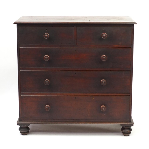 1 - Victorian mahogany five drawer chest fitted with two short above three long graduated drawers, 116cm... 