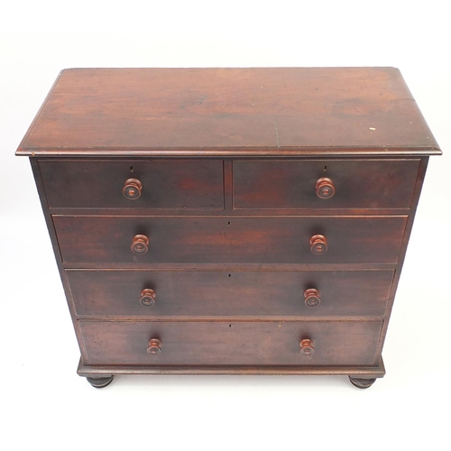 1 - Victorian mahogany five drawer chest fitted with two short above three long graduated drawers, 116cm... 
