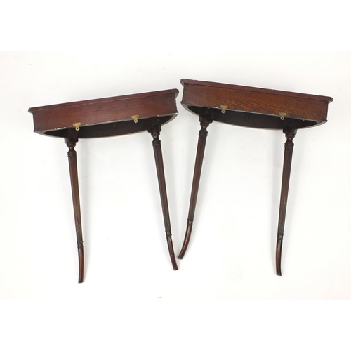 92 - Pair of mahogany demi lune hall tables with fluted legs, 78cm H x 65cm W x 32cm D