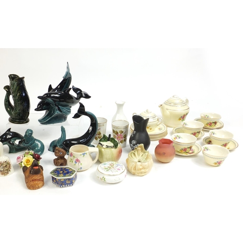 709 - China including novelty face pots, Portland pottery Combridge pattern part tea service, Poole dolphi... 