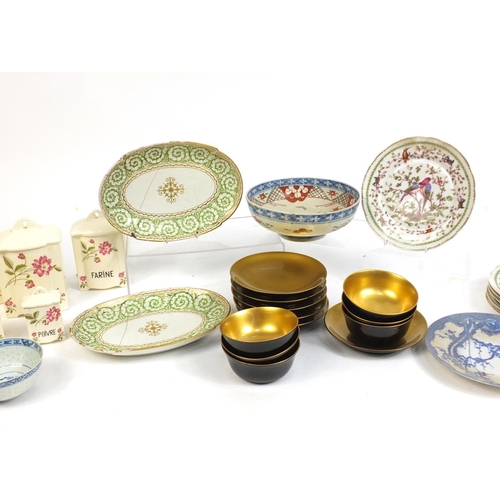 610 - Victorian and later china and Japanese lacquered plates and bowls, including a graduated set of stor... 