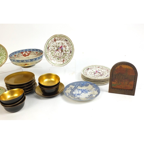 610 - Victorian and later china and Japanese lacquered plates and bowls, including a graduated set of stor... 