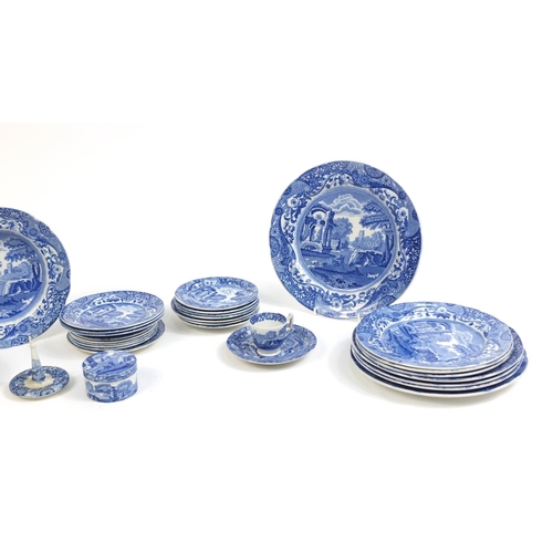 673 - Spode Italian pattern dinnerware including plates and a cheese dish