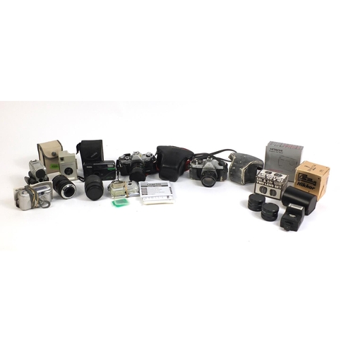 686 - Cameras, lenses and accessories including Pentax, Asahi, Nikkor, Olympus and Hitachi