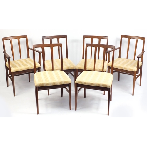 6 - Set of six vintage teak dining chairs including two carvers, possibly Scandinavian, 88cm high