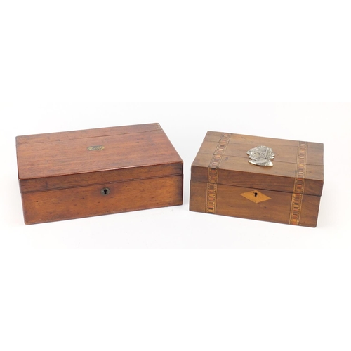 19 - Two Victorian inlaid work boxes, the largest 34.5cm in length