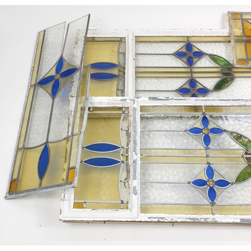 80 - Fve leaded stained glass panels, the largest 173cm x 62cm