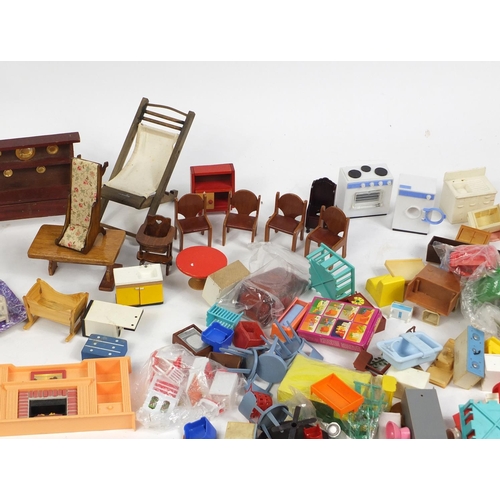 696 - Large collection of vintage and later dolls house furniture and accessories