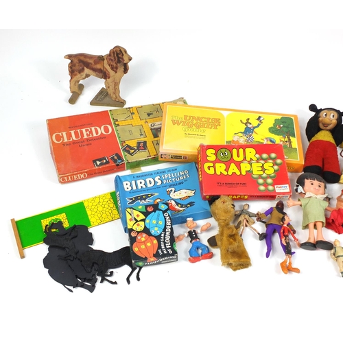 612 - Vintage toys including Bubbles and Squeak, glove puppets, Corgi Magic Roundabout train and a Chad Va... 