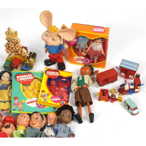 612 - Vintage toys including Bubbles and Squeak, glove puppets, Corgi Magic Roundabout train and a Chad Va... 