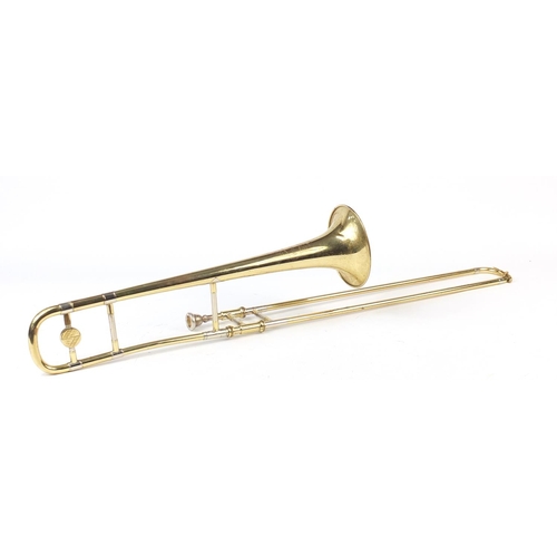 598 - Warner brass trombone, 115cm in length