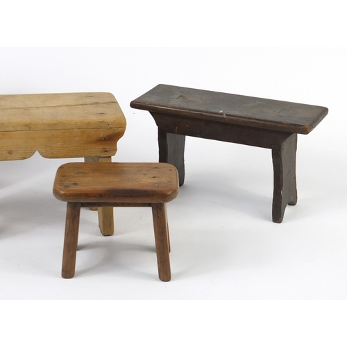 51 - Four Provincial wood stools, the largest 25cm H x 27cm W x 15cm D