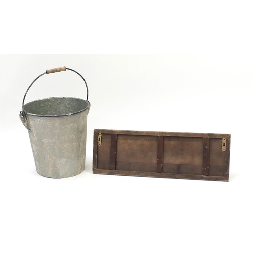 644 - Vintage style tin bucket and a wall mounted plant holder with glass jars