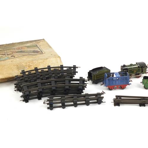 637 - Marklin O gauge tin plate clockwork train set with box including two locomotives