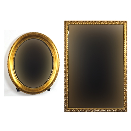 99 - Two ornate gilt framed mirrors including a rectangular example, the largest 100.5cm x 69cm