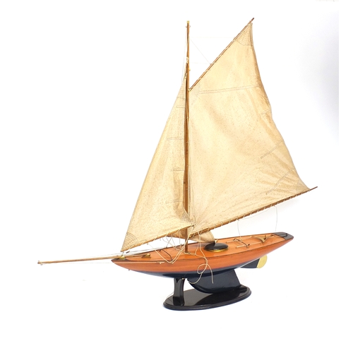 71 - Large wooden pond yacht sailing boat, 150cm in length x 120cm high