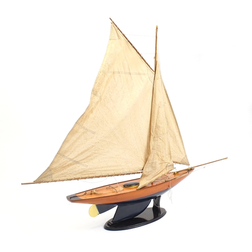 71 - Large wooden pond yacht sailing boat, 150cm in length x 120cm high