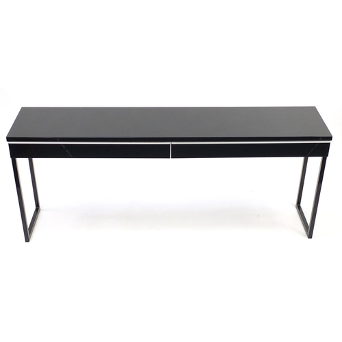 41 - Black high gloss console table with two drawers, 74cm H x 180cm W x 40cm D