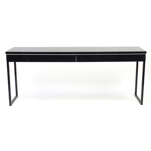 42 - Black high gloss console table with two drawers, 74cm H x 180cm W x 40cm D