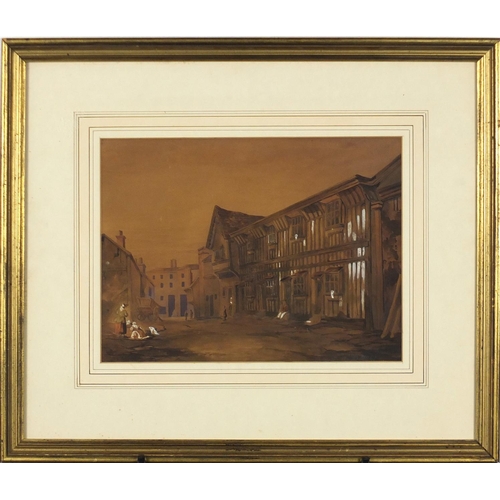 56 - William Burgess of Dover 1869 - Elizabethan village, watercolour with body colour, mounted and frame... 
