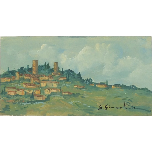 26 - Stefano Giannantonio - Continental town, oil on board, mounted and framed, 23cm x 13cm