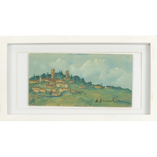 26 - Stefano Giannantonio - Continental town, oil on board, mounted and framed, 23cm x 13cm