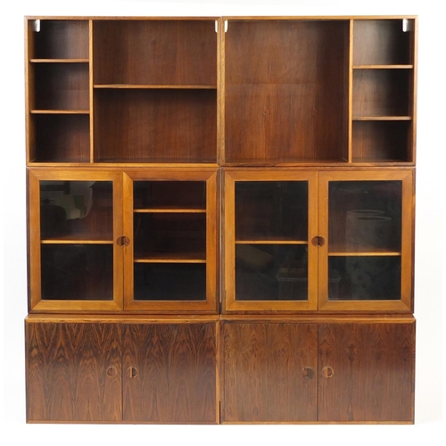 18a - Vintage Danish rosewood modular bookcase by HG Furniture, overall 188cm H x 180cm W x 40.5cm D
