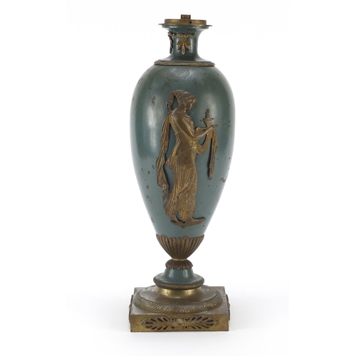 2216A - Classical painted lamp base with applied maidens, 36cm high