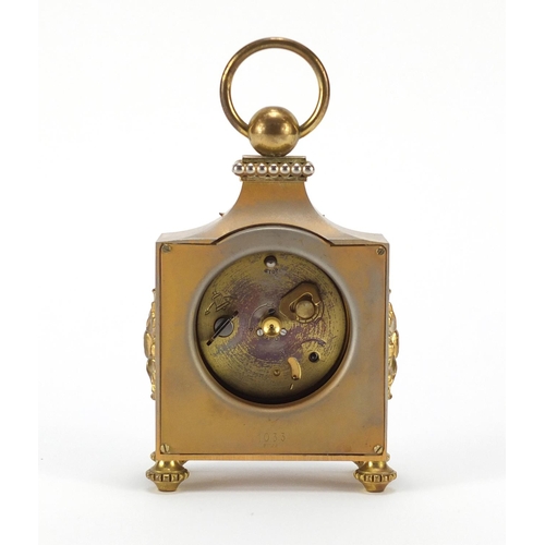 2211 - Swiss eight day travel clock by Gübelin, numbered 1033, 15.5cm high