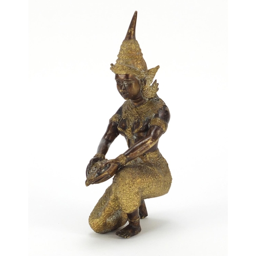 2314 - Thai partial gilt bronze deity, 22.5cm high