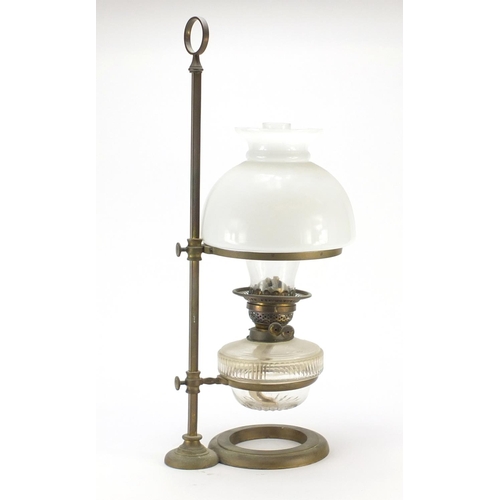 2240 - Victorian brass oil lamp with white glass shade, 63cm high