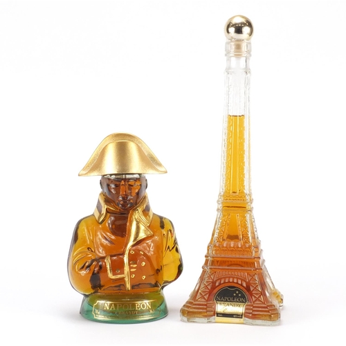 2049 - Two novelty bottles of Napoleon brandy in the form of The Eiffel Tower and Napoleon Bonaparte