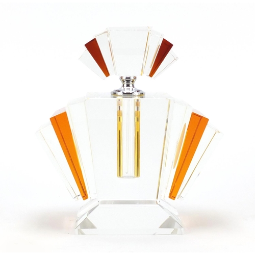2299 - Large Art Deco style orange flashed glass scent bottle, 23.5cm high