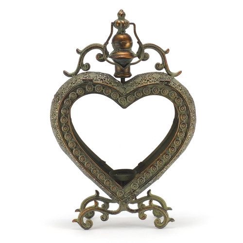 2289 - Bronzed love heart design candle holder, 46cm high