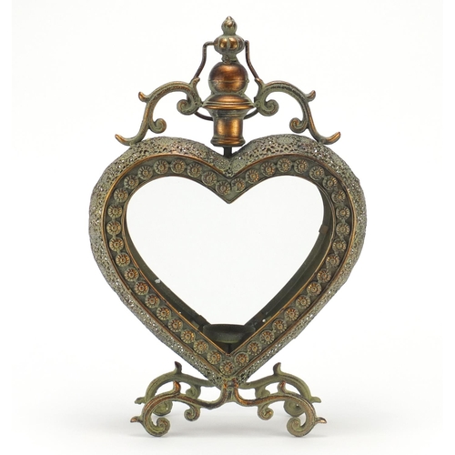 2289 - Bronzed love heart design candle holder, 46cm high
