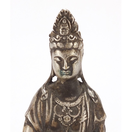 2295 - Chinese silver coloured metal figure of Guanyin, 25cm high