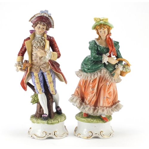 2292 - Large pair of continental porcelain lace figures, the largest 43cm high