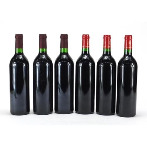 2153 - Six bottles of red wine comprising three bottles of 1994 Chateau Dartigues Bordeaux Superiore and th... 