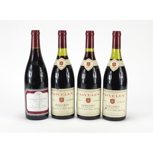 2148 - Four bottles of red wine comprising three bottles of 1991 Faiveley Mercurey Domaine De La Croix Jacq... 